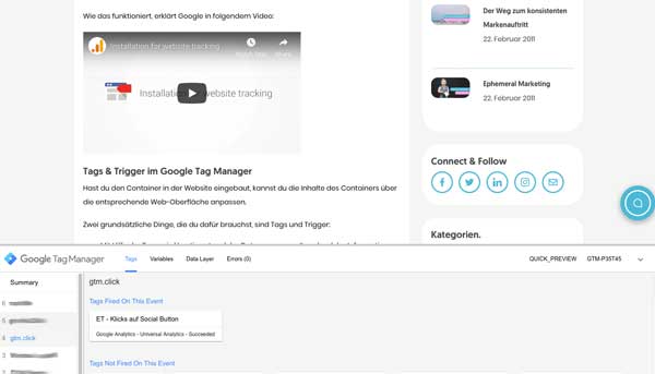 Trigger in der Preview vom Google Tag Manager