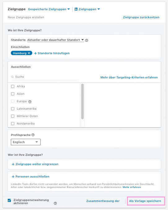 LinkedIn-Zielgruppe-als-Vorlage-speichern