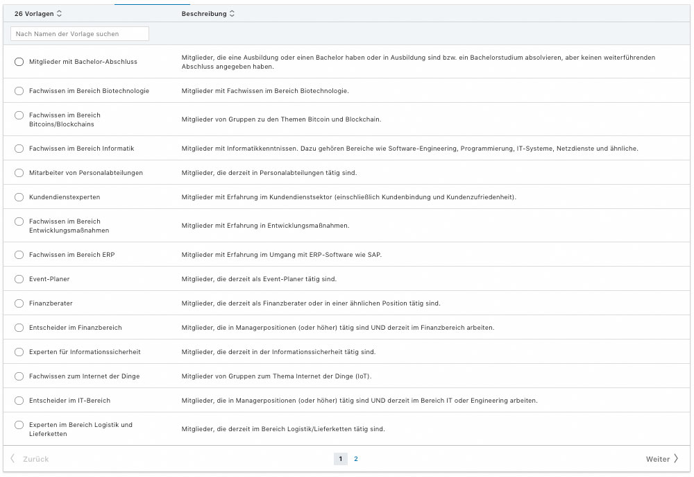 LinkedIn-Zielgruppenvorlagen