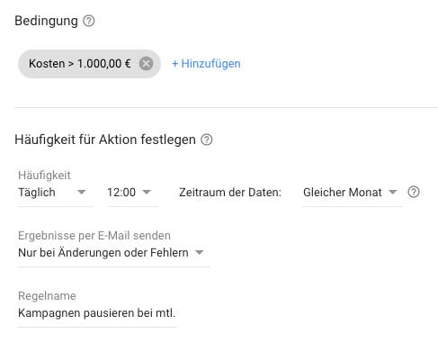 Google Ads Bulk Aktionen Bedingungen