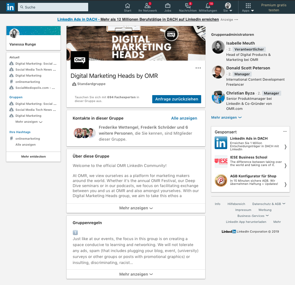 LinkedIn-Gruppen Beispiel OMR