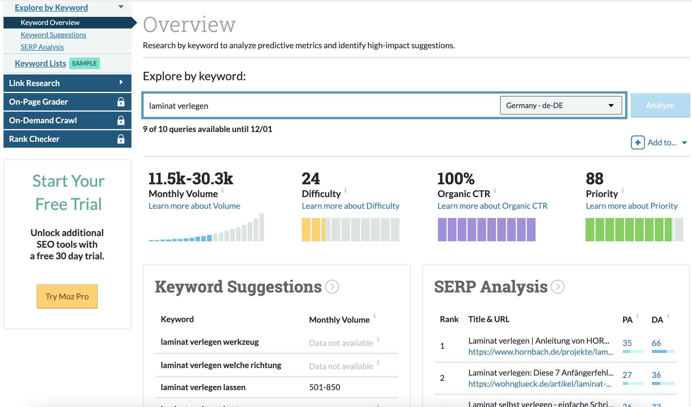 Kostenlose SEO-Tools: Moz Explorer