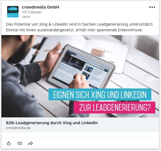 Fertige LinkedIn Werbeanzeige für Websiteklicks