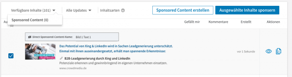 LinkedIn Anzeige in Content Hub