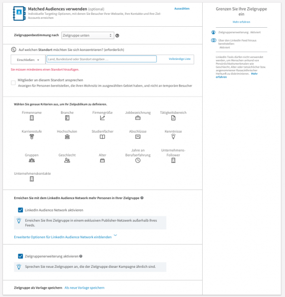 Übersicht LinkedIn Zielgruppen-Optionen 