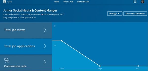 Screenshot LinkedIn Jobanzeigen bei den LinkedIN Werbeanzeigen